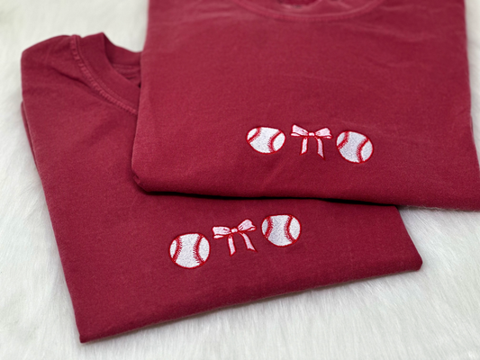 Baseball & Bows Embroidered T-Shirt