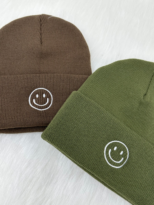 Embroidered Smiley Face Beanie