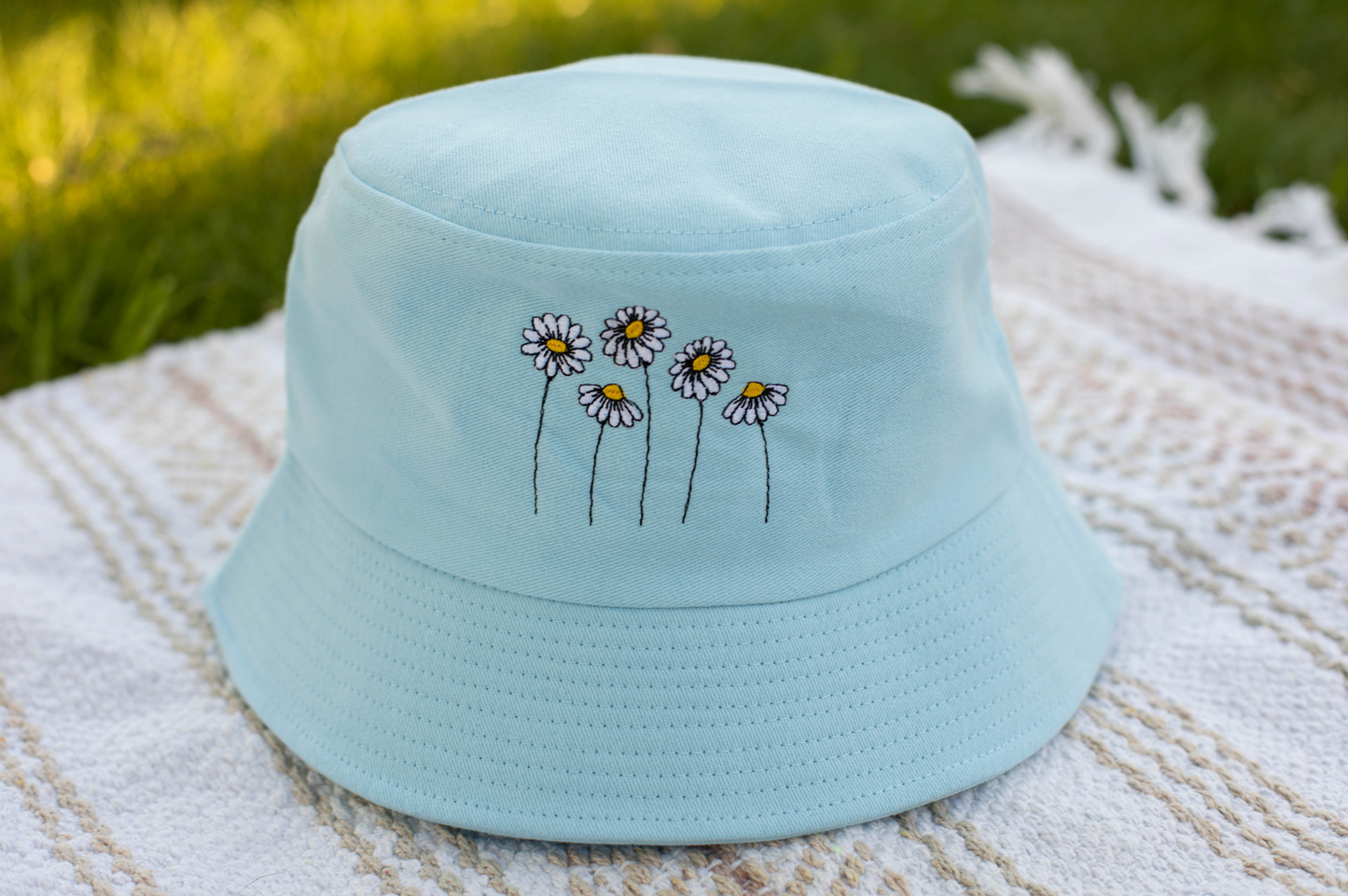 Daisies Embroidered Bucket Hat