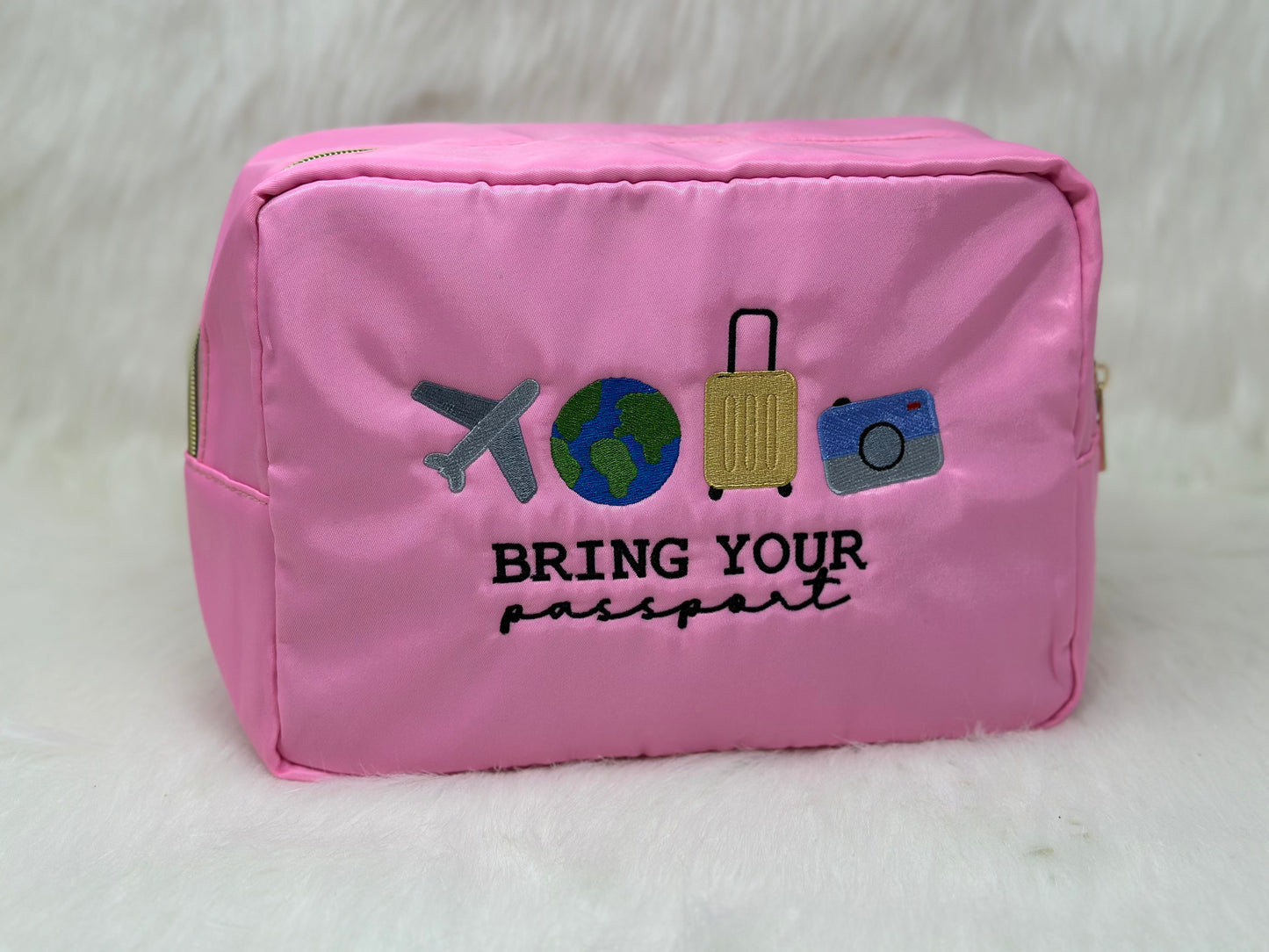 Bring Your Passport Embroidered Makeup Bag