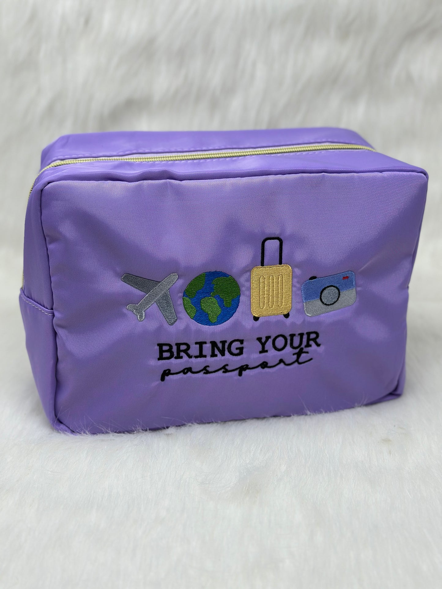 Bring Your Passport Embroidered Makeup Bag